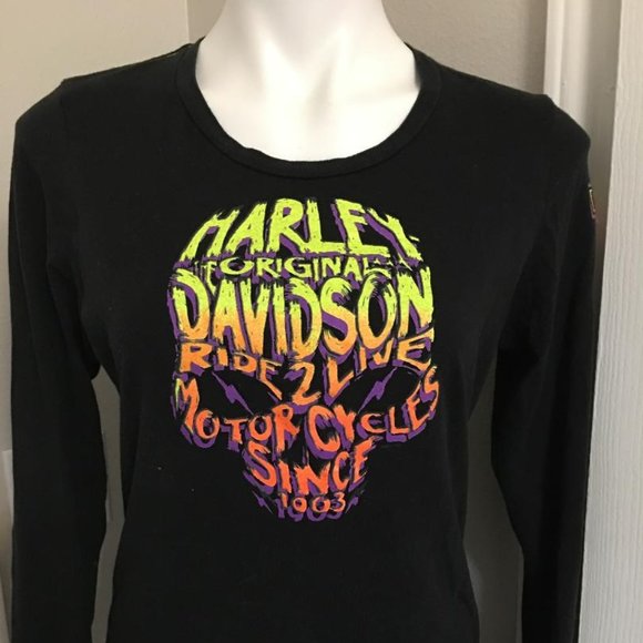 Harley Davidson Skull Cherokee NC Long Sleeve Top Size Small  Har2 - Picture 1 of 6